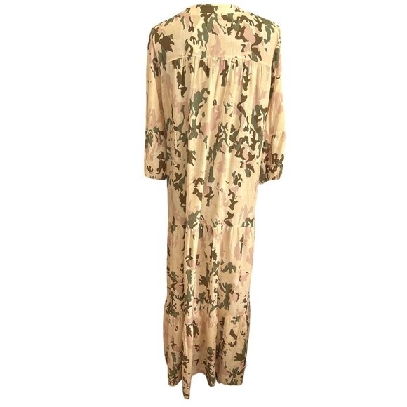 Womens Italian Made Pink Camo Maxi Dress Bell Sleeves 100% Viscose Size Large - Picture 4 of 7